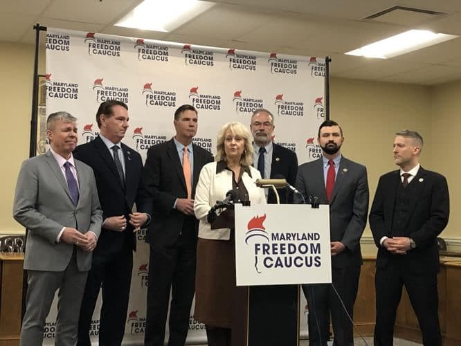 Kathy Szeliga at a Maryland Freedom Caucus press conference.
