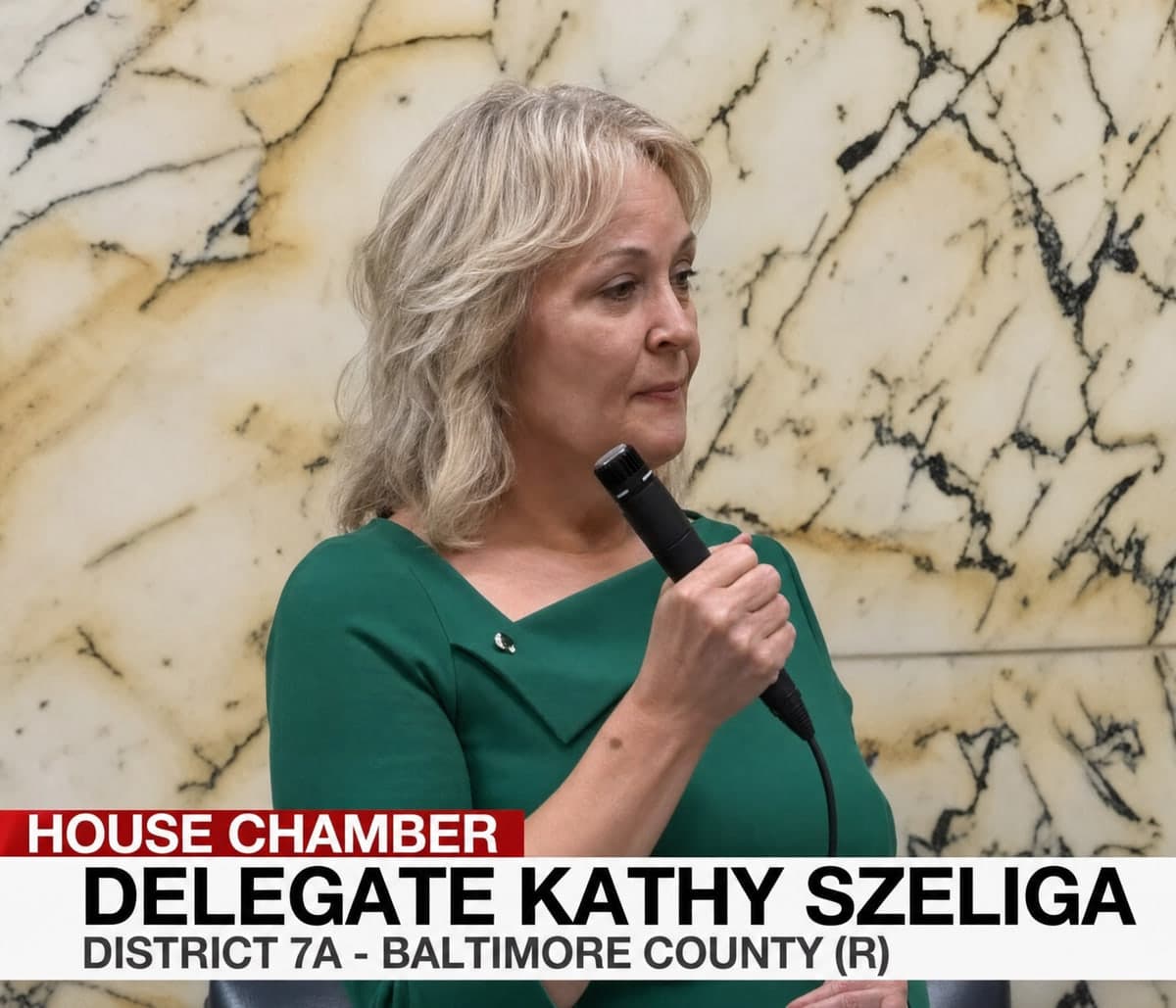 Kathy Szeliga speaking into a microphone in the House chamber.